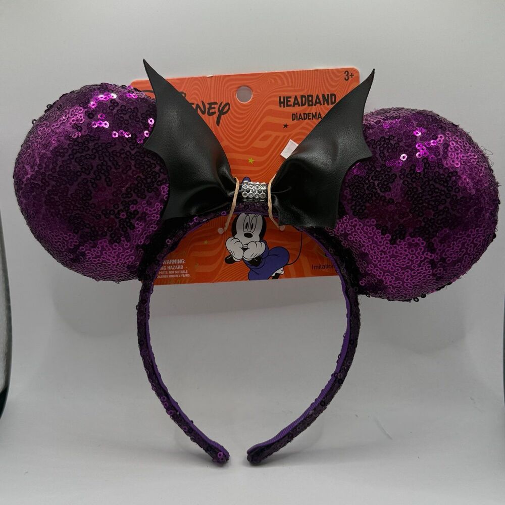 Aldi x Disney Exclusive Faux Leather Bow & Purple Sequins Minnie Ears Headband